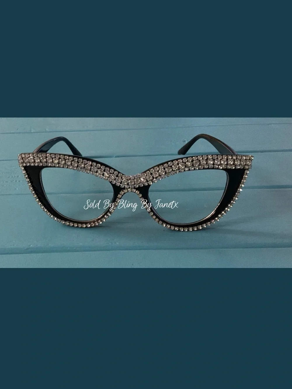 Bling Rhinestone Crystal Cat-Eye Glasses - Black - Clear lenses -Fashion Glasses